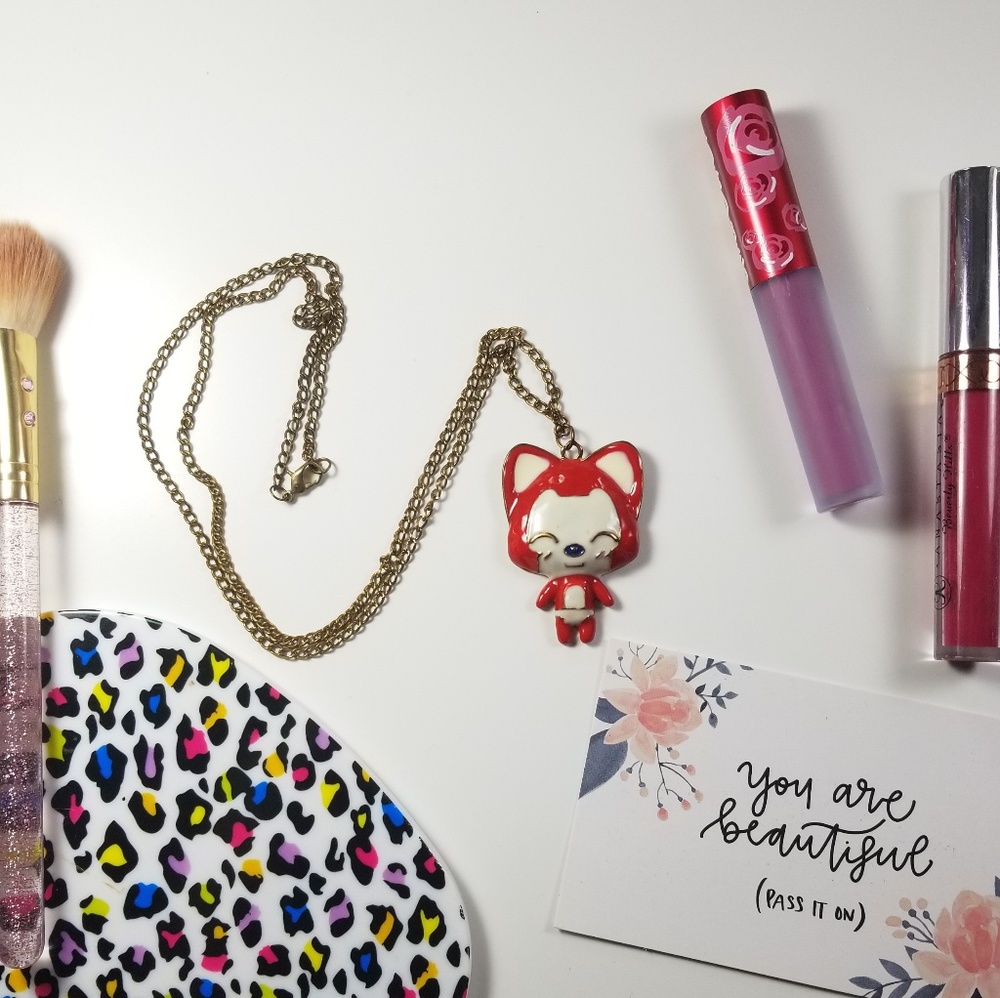 Cute Red Fox Cat Long Necklace Pendant Kawaii